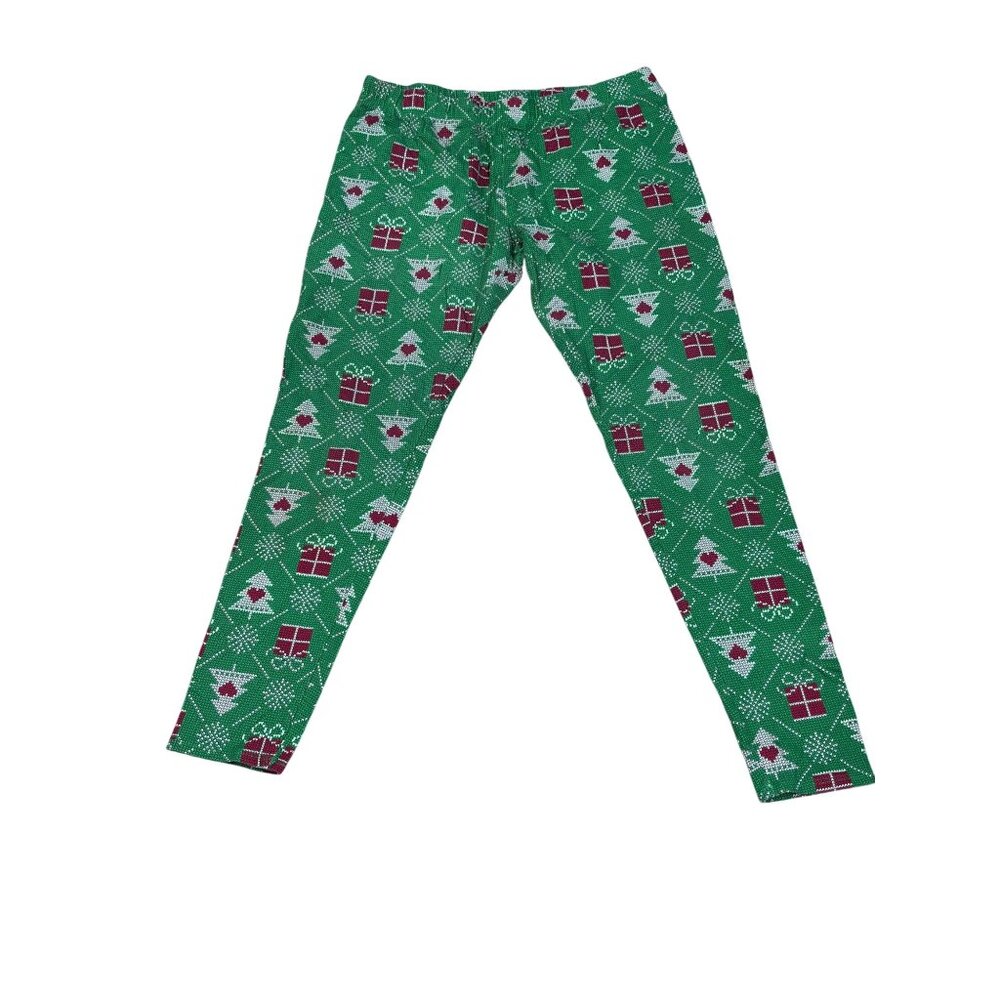 Christmas Pattern No Boundaries Girls Leggings L/XL Green & Red Cotton/Spandex